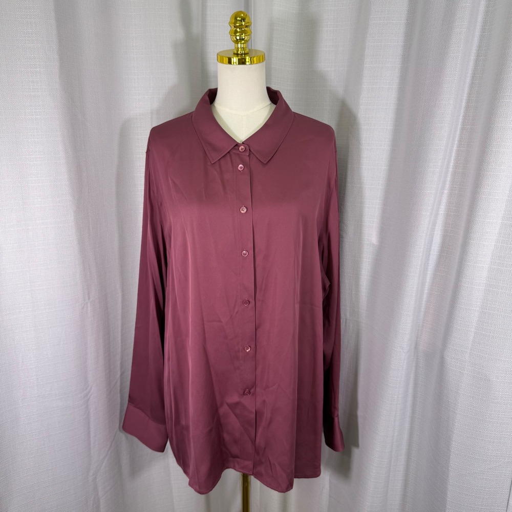 NWOT Vince Button Up Blouse Womens 3X Mulberry Silk Blend Long Sleeve